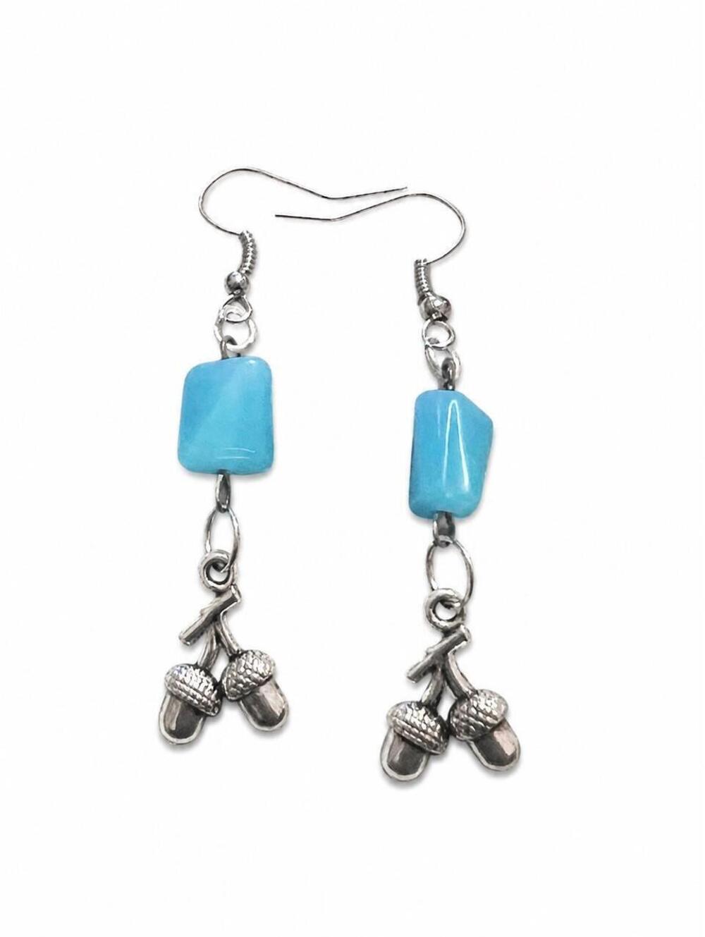 Handmade turquoise acorn dangle earrings